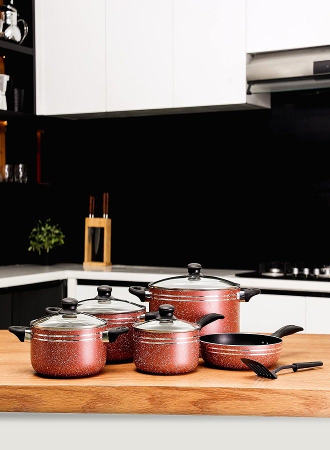 Royalford Cookware Set, Blue, Rf7915, Tempered Glass Lids, 2.5Mm Body Thickness, Bakelite Knobs, And Cd Bottom10 Pieces