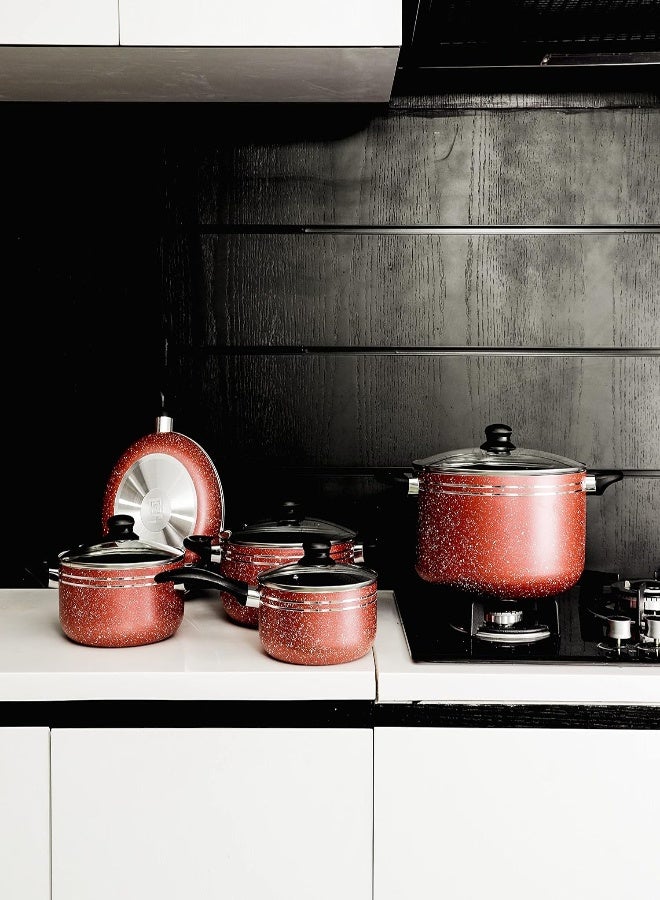 Royalford Cookware Set, Blue, Rf7915, Tempered Glass Lids, 2.5Mm Body Thickness, Bakelite Knobs, And Cd Bottom10 Pieces