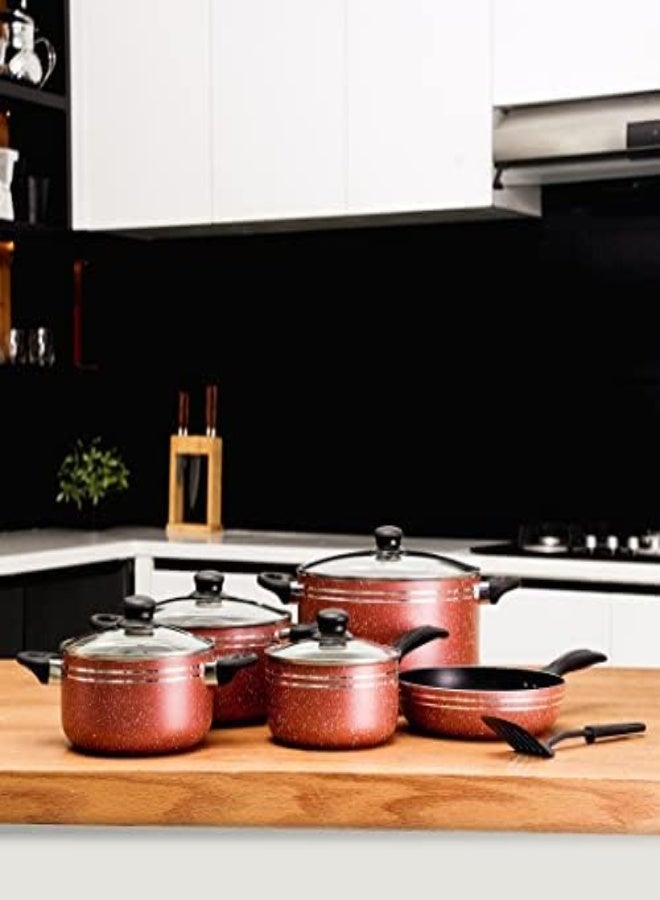 Royalford Cookware Set, Blue, Rf7915, Tempered Glass Lids, 2.5Mm Body Thickness, Bakelite Knobs, And Cd Bottom10 Pieces