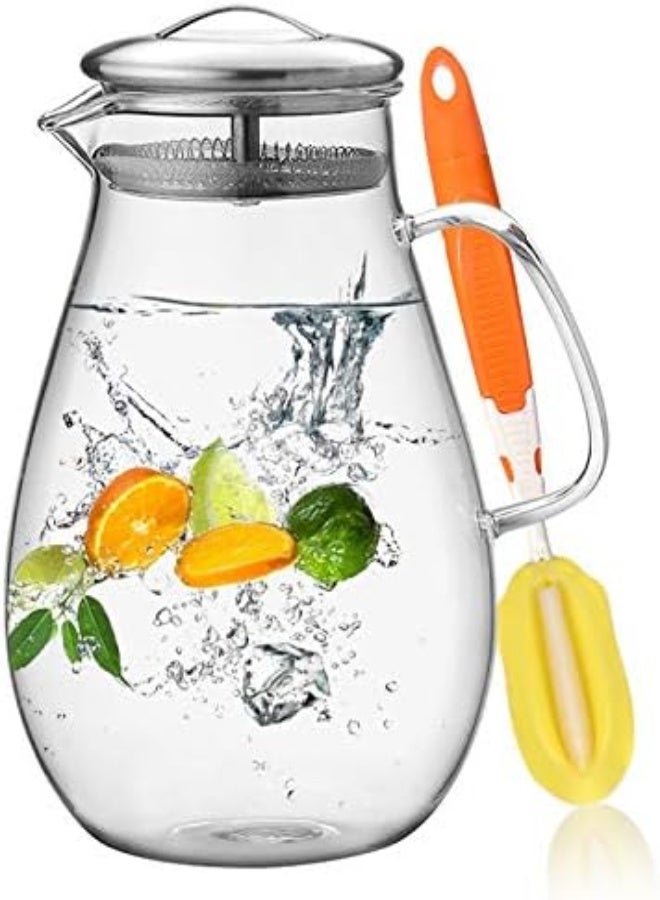 Hiware 64 Ounces Glass Pitcher With Stainless Steel Lid, Water Carafe With Handle, Good Beverage Pitcher For Homemade Juice And Iced Tea