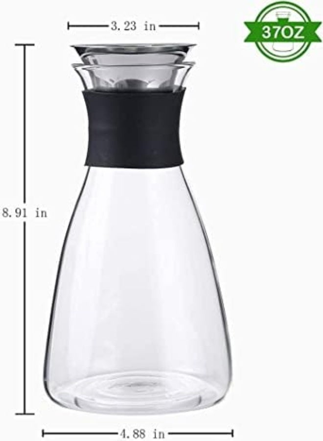 AKDC  Glass Carafe With Stainless Steel Silicone Filter Lid, Borosilicate Glass Pitcher With Flow Lid,