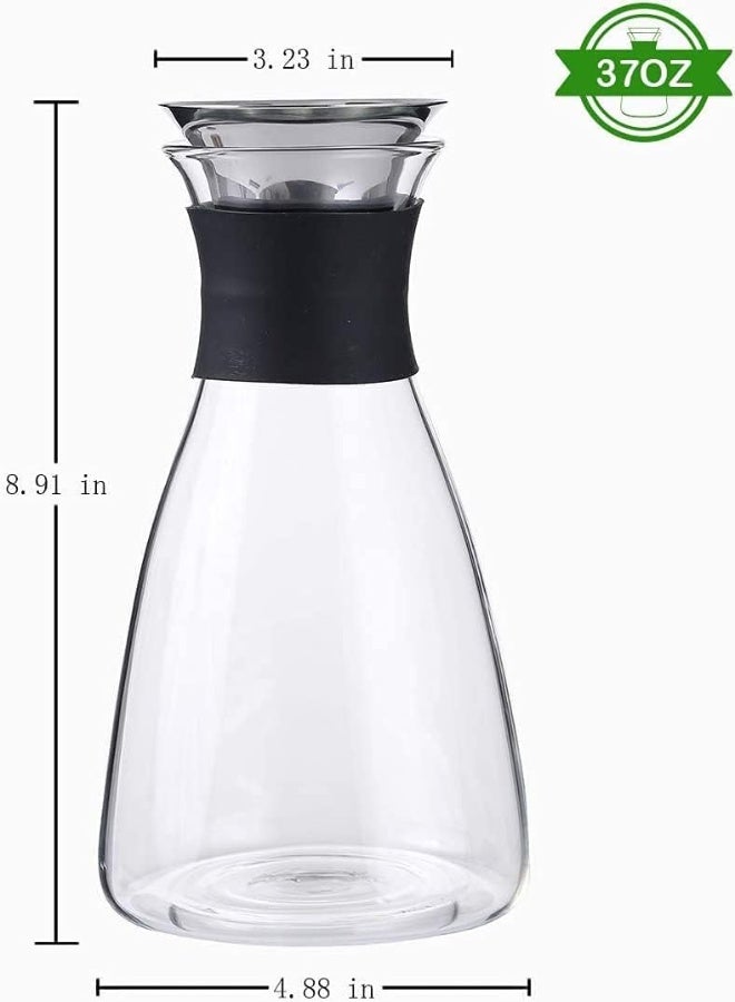 AKDC  Glass Carafe With Stainless Steel Silicone Filter Lid, Borosilicate Glass Pitcher With Flow Lid,