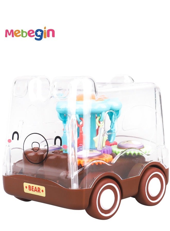 4Pcs Pull Back Gear Toys, Transparent Toy Car with Visible Colored Moving Gears, Cartoon Animal Inertia Pull Back Bus, Adorable Vehicle Toy for Kids, Stimulate Creativity and Hand-Eye Coordination, Made of High-quality ABS Material, BPA-free