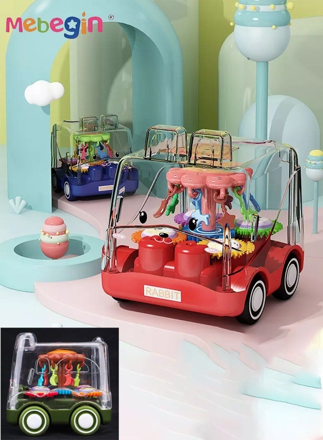 4Pcs Pull Back Gear Toys, Transparent Toy Car with Visible Colored Moving Gears, Cartoon Animal Inertia Pull Back Bus, Adorable Vehicle Toy for Kids, Stimulate Creativity and Hand-Eye Coordination, Made of High-quality ABS Material, BPA-free
