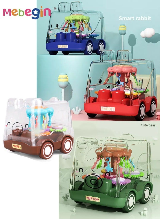 4Pcs Pull Back Gear Toys, Transparent Toy Car with Visible Colored Moving Gears, Cartoon Animal Inertia Pull Back Bus, Adorable Vehicle Toy for Kids, Stimulate Creativity and Hand-Eye Coordination, Made of High-quality ABS Material, BPA-free