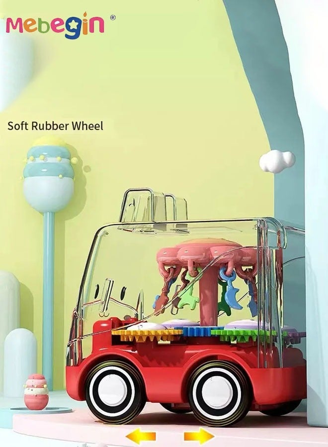 4Pcs Pull Back Gear Toys, Transparent Toy Car with Visible Colored Moving Gears, Cartoon Animal Inertia Pull Back Bus, Adorable Vehicle Toy for Kids, Stimulate Creativity and Hand-Eye Coordination, Made of High-quality ABS Material, BPA-free