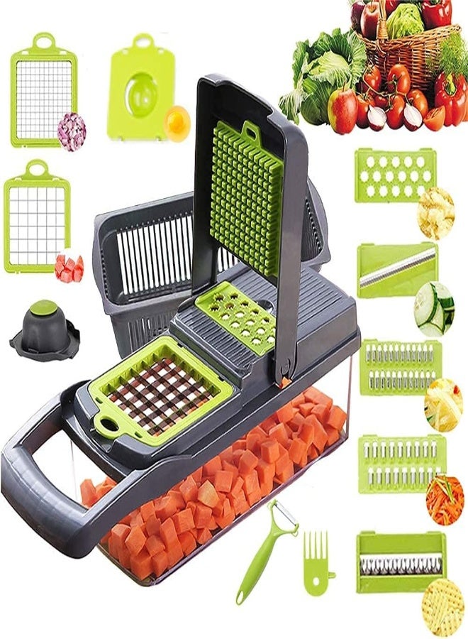 Vegetable Chopper, Onion Chopper Mandoline Slicer Cutter Chopper And Grater Vegetable Slicer Potato Veggie Chopper Dicer With Container Black