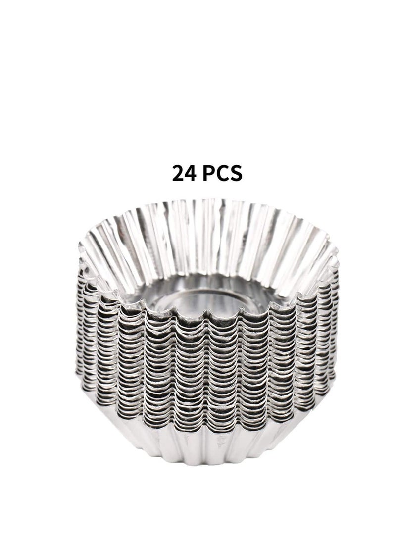 Egg Tart Molds 24 Pcs, Non-Stick and Reusable Pan for Baking, Aluminum Mini Mould Tarts, Pies, Cupcakes, Cakes, Pudding, Jello Chocolate