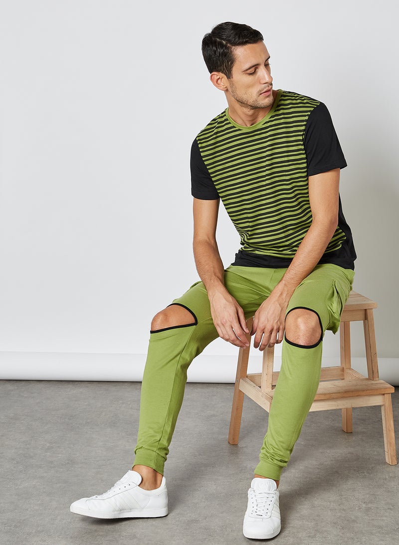 Stripes Pattern Regular Fit Joggers Olive/Black