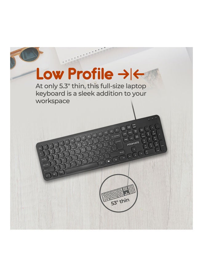 Wired Keyboard with 1200 DPI Mouse, 106-Keys Quiet, Slim Design and Angled Kickstand, COMBO-KM2.E/A Black