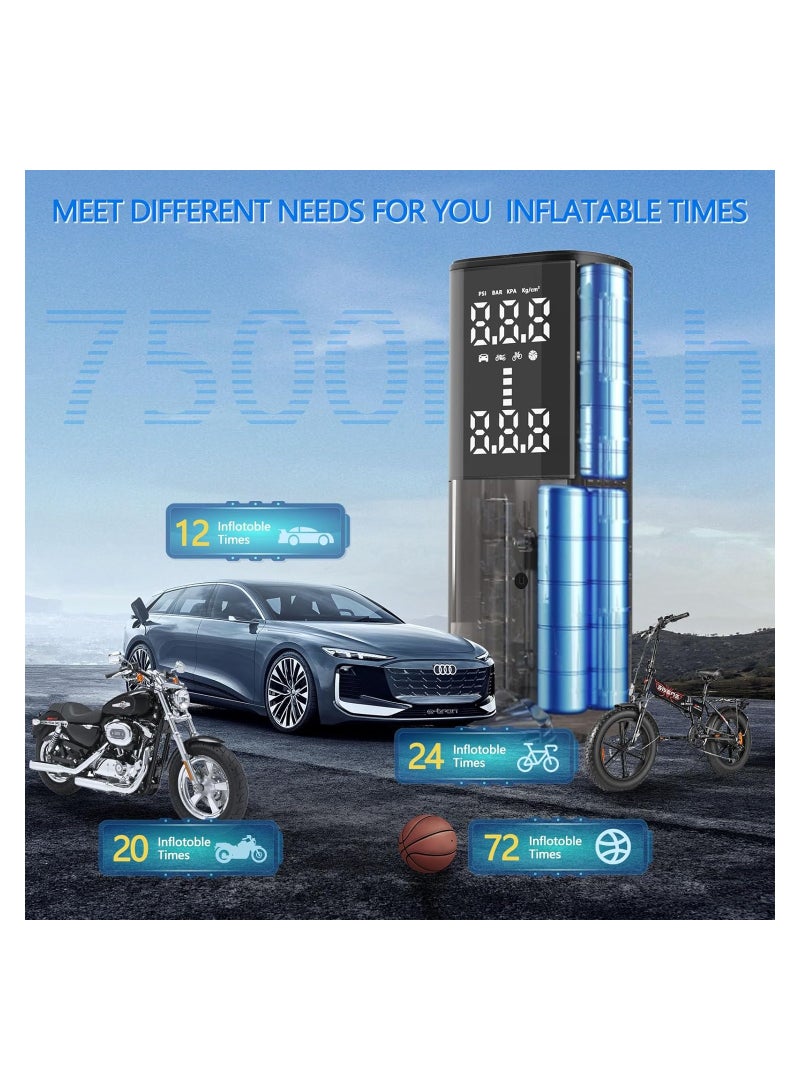 Tire Inflator Portable Air Compressor Dual Power Supply Air Pump for Car Tires Accurate Pressure LCD Display Compact Air Inflator with LED Light for Car Bike Motorcycle Ball