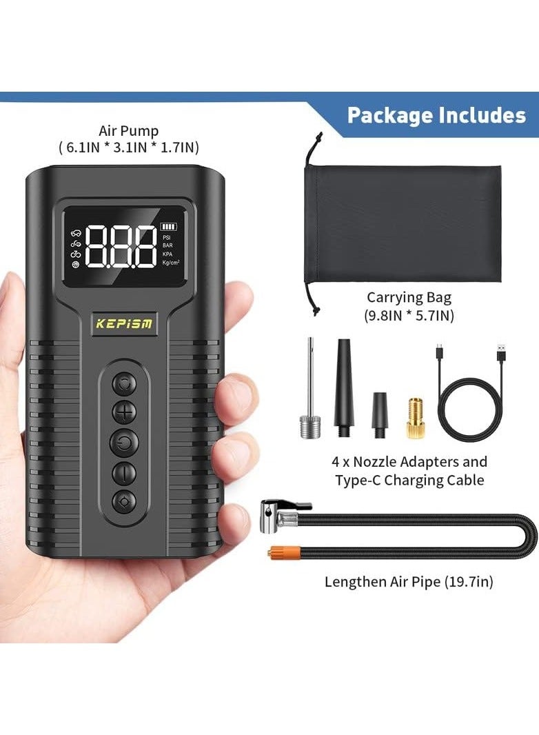 Tire Inflator Portable Air Compressor Dual Power Supply Air Pump for Car Tires Accurate Pressure LCD Display Compact Air Inflator with LED Light for Car Bike Motorcycle Ball
