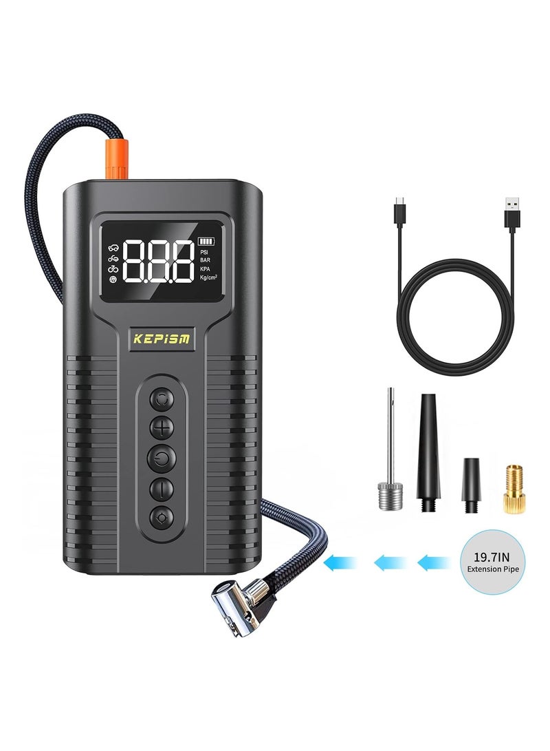 Tire Inflator Portable Air Compressor Dual Power Supply Air Pump for Car Tires Accurate Pressure LCD Display Compact Air Inflator with LED Light for Car Bike Motorcycle Ball