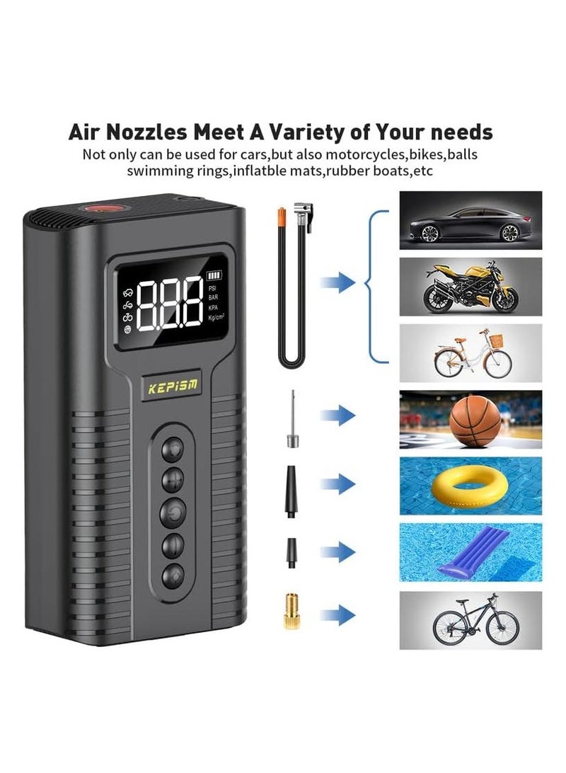 Tire Inflator Portable Air Compressor Dual Power Supply Air Pump for Car Tires Accurate Pressure LCD Display Compact Air Inflator with LED Light for Car Bike Motorcycle Ball