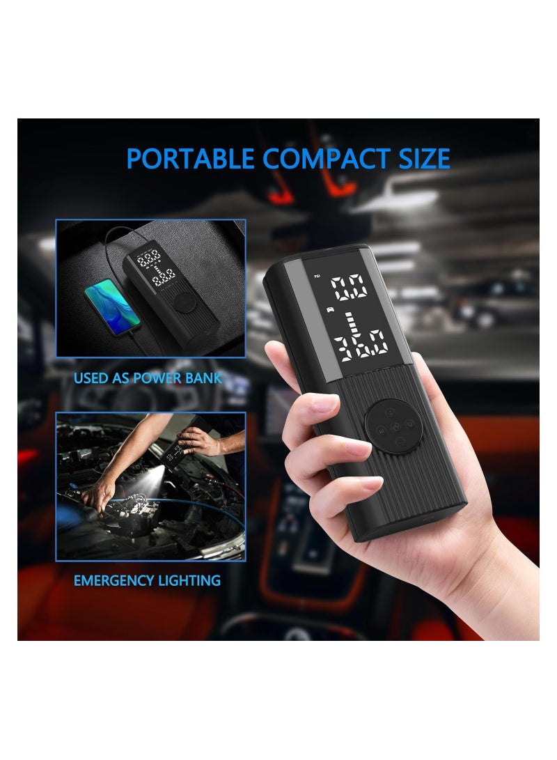 Tire Inflator Portable Air Compressor Dual Power Supply Air Pump for Car Tires Accurate Pressure LCD Display Compact Air Inflator with LED Light for Car Bike Motorcycle Ball