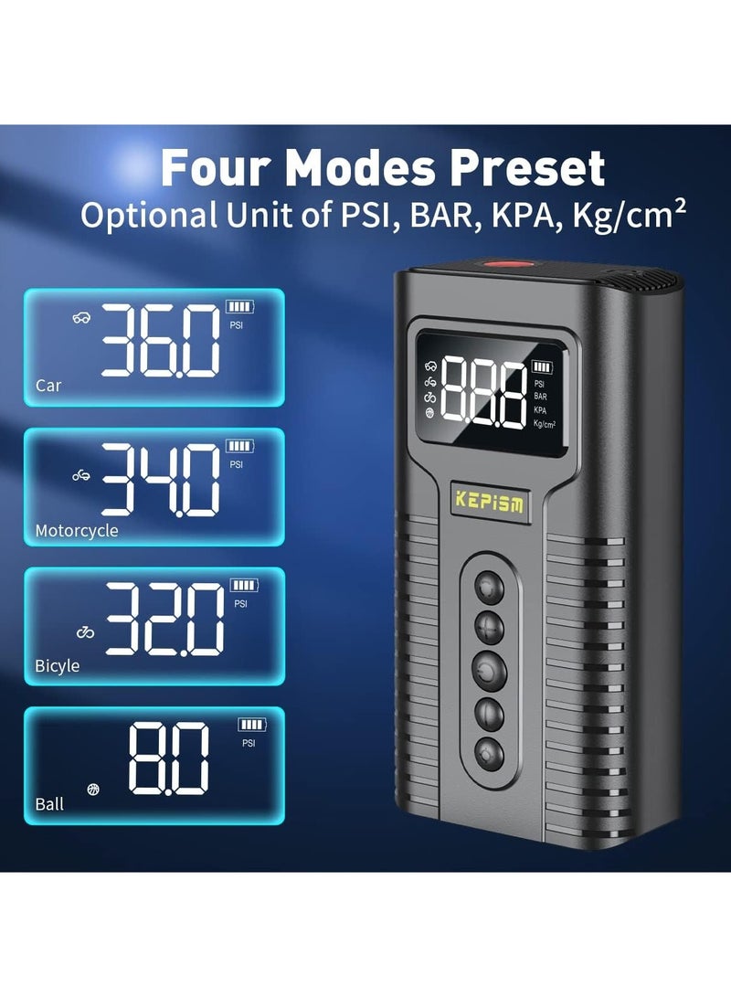 Tire Inflator Portable Air Compressor Dual Power Supply Air Pump for Car Tires Accurate Pressure LCD Display Compact Air Inflator with LED Light for Car Bike Motorcycle Ball