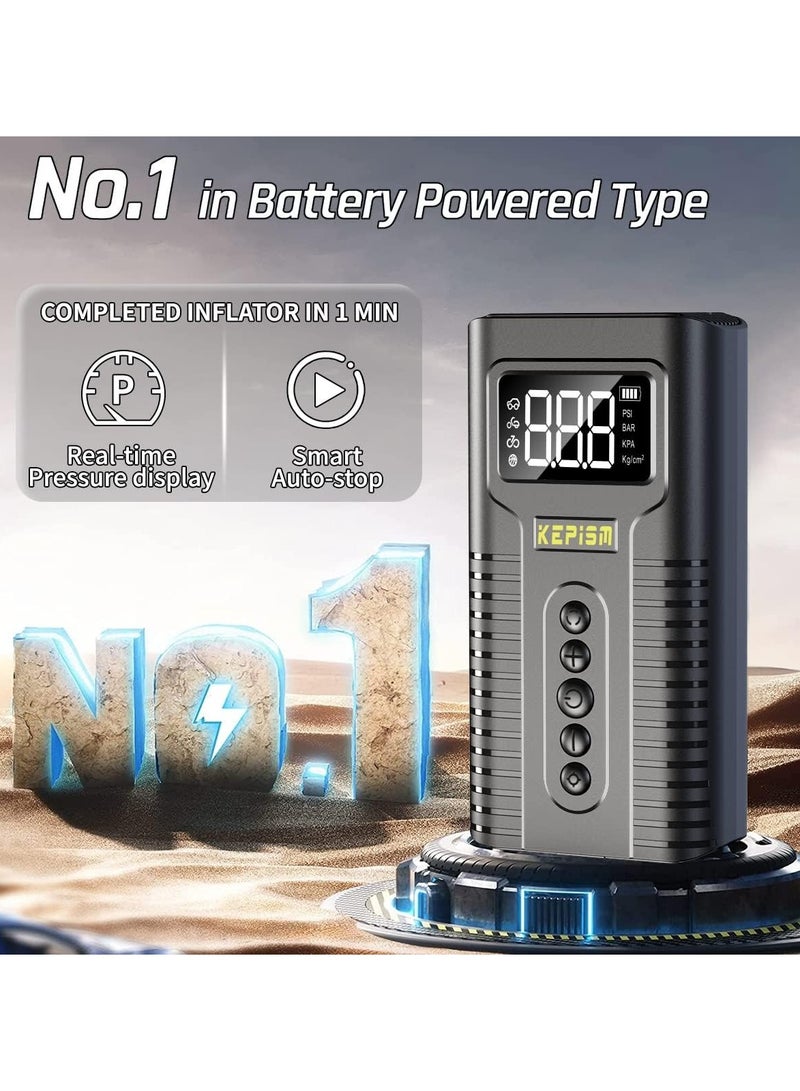 Tire Inflator Portable Air Compressor Dual Power Supply Air Pump for Car Tires Accurate Pressure LCD Display Compact Air Inflator with LED Light for Car Bike Motorcycle Ball