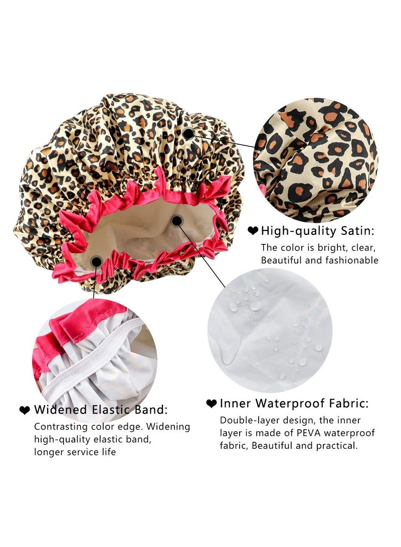 TCOTBE 4 Pieces Shower Cap for Women, Elastic and Reusable, Environmental Protection Hair Bath Caps, Double Waterproof Layers Bathing Hat