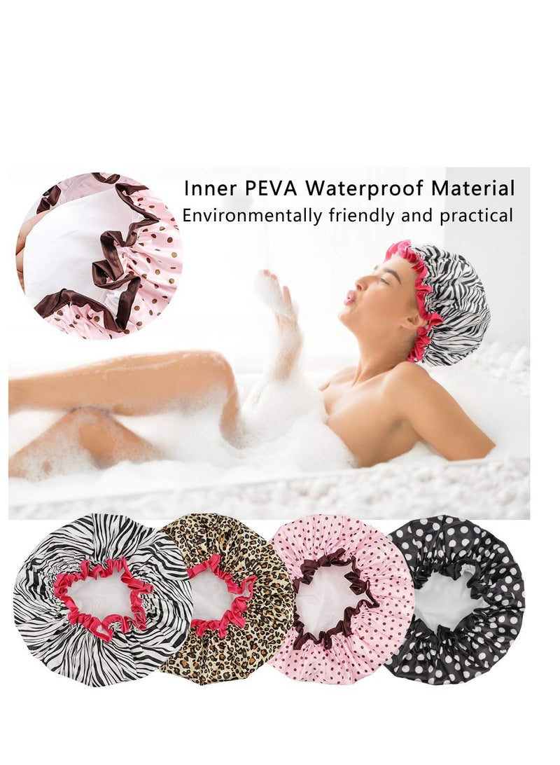 TCOTBE 4 Pieces Shower Cap for Women, Elastic and Reusable, Environmental Protection Hair Bath Caps, Double Waterproof Layers Bathing Hat