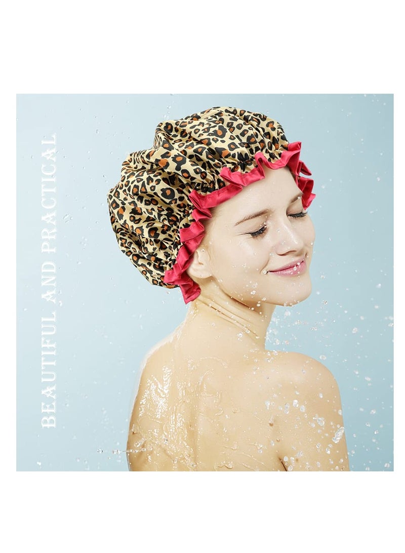 TCOTBE 4 Pieces Shower Cap for Women, Elastic and Reusable, Environmental Protection Hair Bath Caps, Double Waterproof Layers Bathing Hat