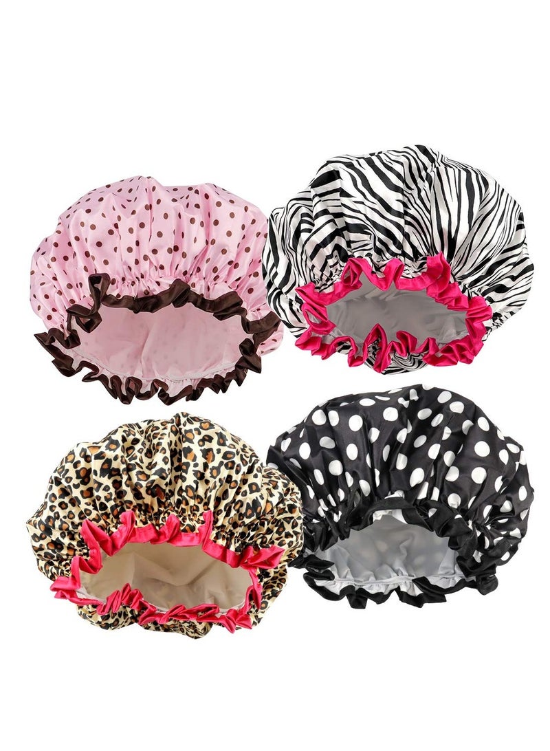 TCOTBE 4 Pieces Shower Cap for Women, Elastic and Reusable, Environmental Protection Hair Bath Caps, Double Waterproof Layers Bathing Hat