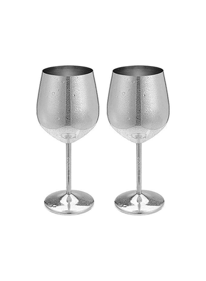 Drank Glass, Stainless Steel Metal Stemmed Drank Glasses Shatter Proof Glasses Unbreakable for Juice Drink Birthday Party Anniversary 2PCS (Silver)