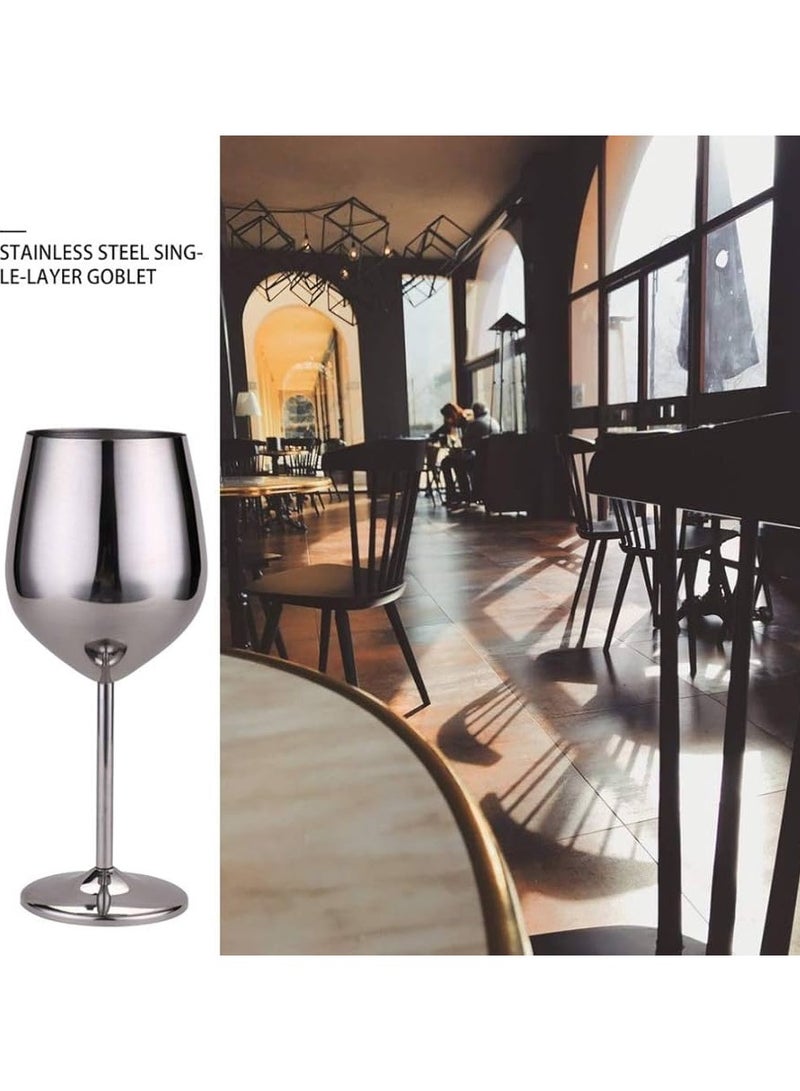 Drank Glass, Stainless Steel Metal Stemmed Drank Glasses Shatter Proof Glasses Unbreakable for Juice Drink Birthday Party Anniversary 2PCS (Silver)