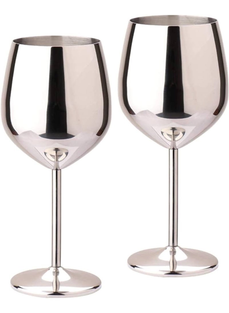 Drank Glass, Stainless Steel Metal Stemmed Drank Glasses Shatter Proof Glasses Unbreakable for Juice Drink Birthday Party Anniversary 2PCS (Silver)