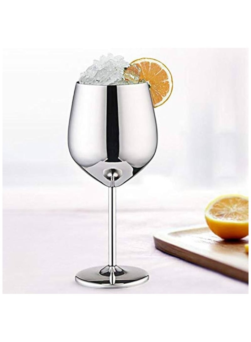 Drank Glass, Stainless Steel Metal Stemmed Drank Glasses Shatter Proof Glasses Unbreakable for Juice Drink Birthday Party Anniversary 2PCS (Silver)