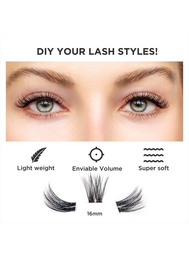 DIY Eyelash Extension,Cluster Lashes Individual Lash Clusters Extension Natural Look Reusable Glue Bonded Black Super Thin Band 24 Lash Clusters by BEYELIAN (Style 2 0.07 16mm Black Band)