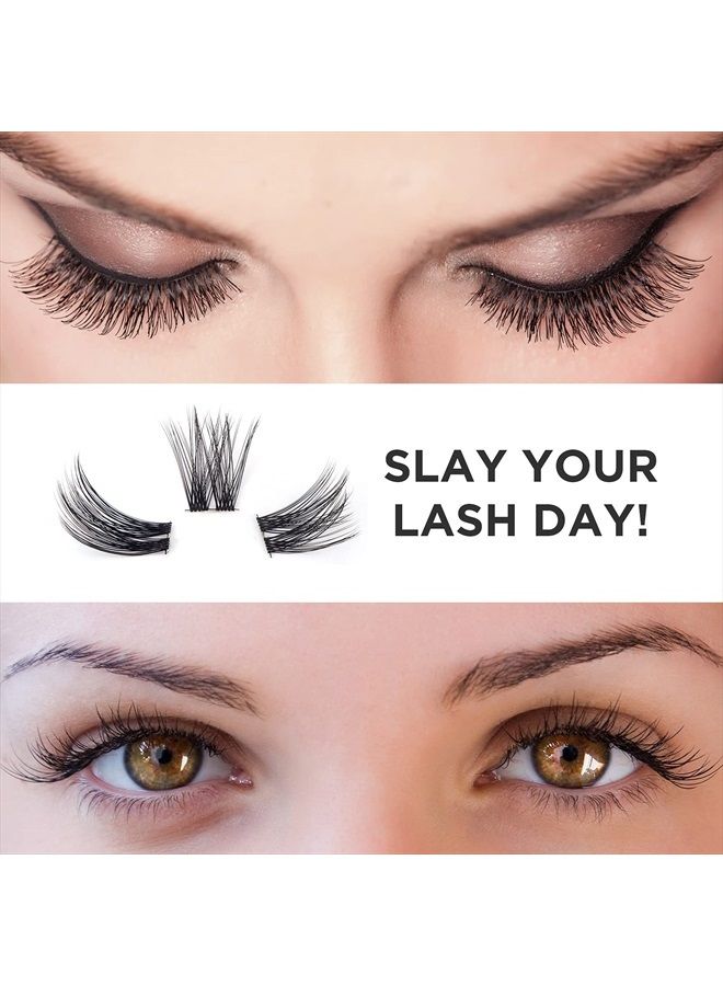 DIY Eyelash Extension,Cluster Lashes Individual Lash Clusters Extension Natural Look Reusable Glue Bonded Black Super Thin Band 24 Lash Clusters by BEYELIAN (Style 2 0.07 16mm Black Band)