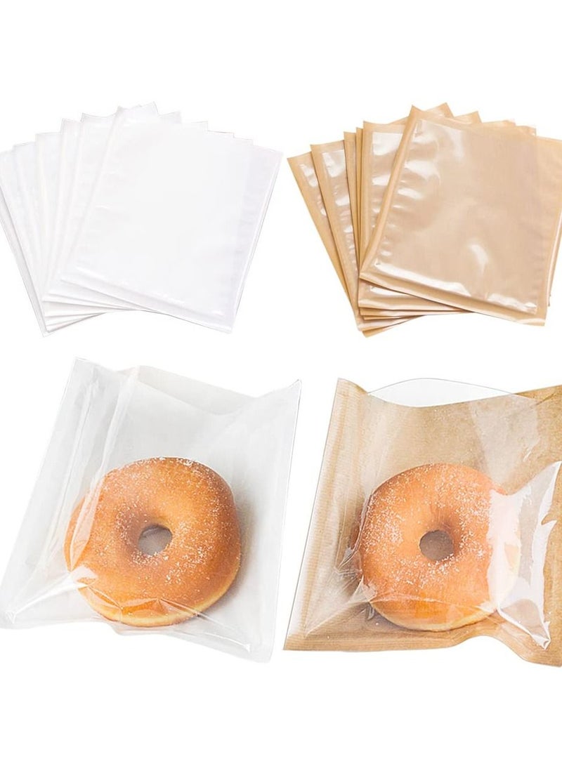 100 Pcs Heat-Sealable Bakery Bags, Cookie Bags, Translucent Candy Bags, Kraft Paper Food Bags for Cookie, Cake, Bread, Sandwich, Chocolate, Candy, Snack (7.1 * 7.5 in)