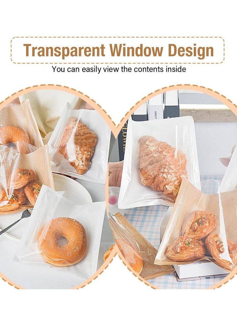 100 Pcs Heat-Sealable Bakery Bags, Cookie Bags, Translucent Candy Bags, Kraft Paper Food Bags for Cookie, Cake, Bread, Sandwich, Chocolate, Candy, Snack (7.1 * 7.5 in)