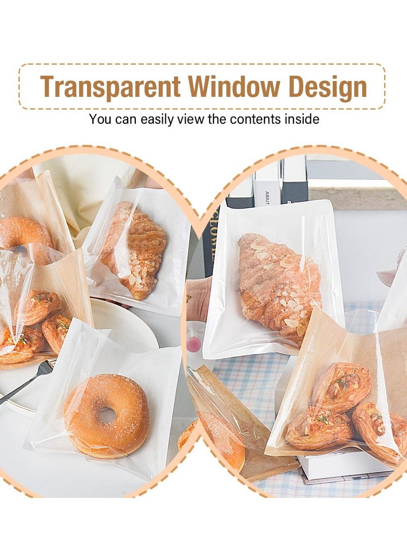 100 Pcs Heat-Sealable Bakery Bags, Cookie Bags, Translucent Candy Bags, Kraft Paper Food Bags for Cookie, Cake, Bread, Sandwich, Chocolate, Candy, Snack (7.1 * 7.5 in)