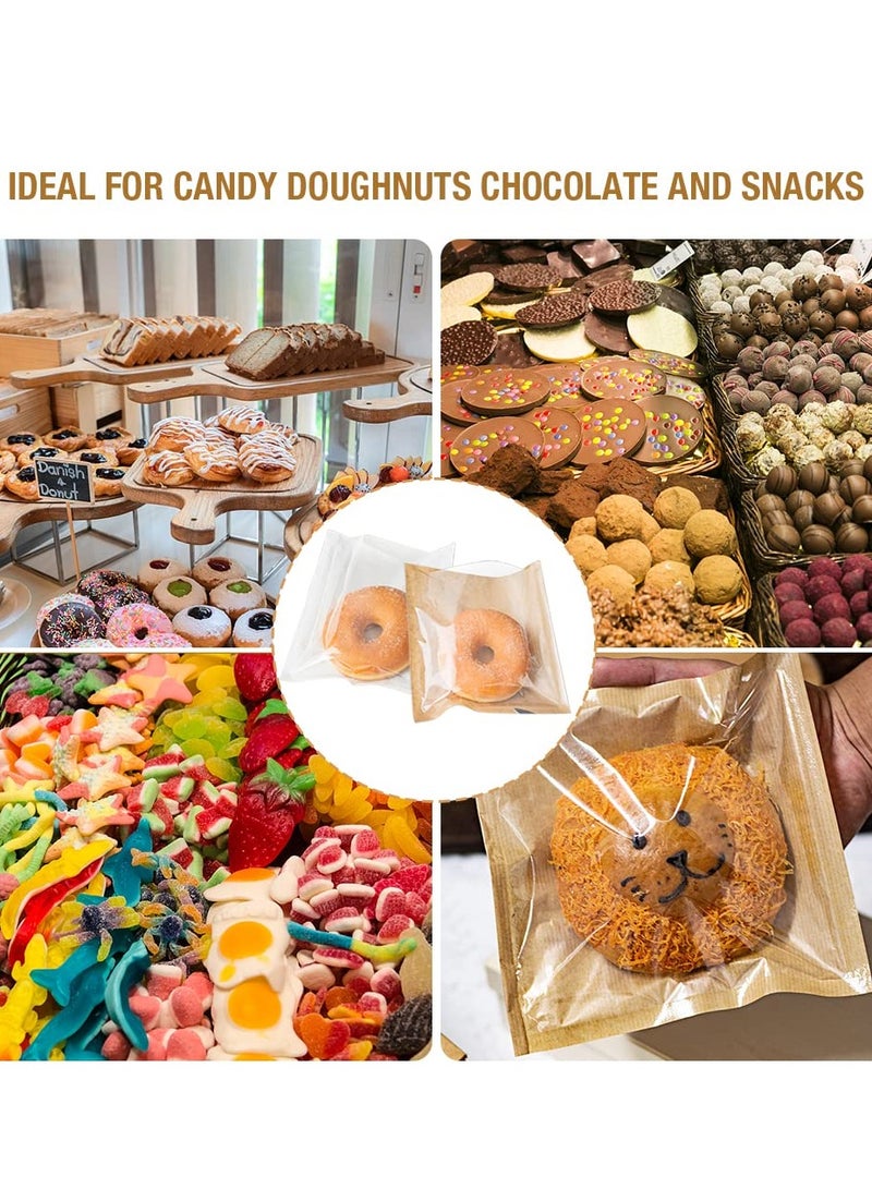 100 Pcs Heat-Sealable Bakery Bags, Cookie Bags, Translucent Candy Bags, Kraft Paper Food Bags for Cookie, Cake, Bread, Sandwich, Chocolate, Candy, Snack (7.1 * 7.5 in)