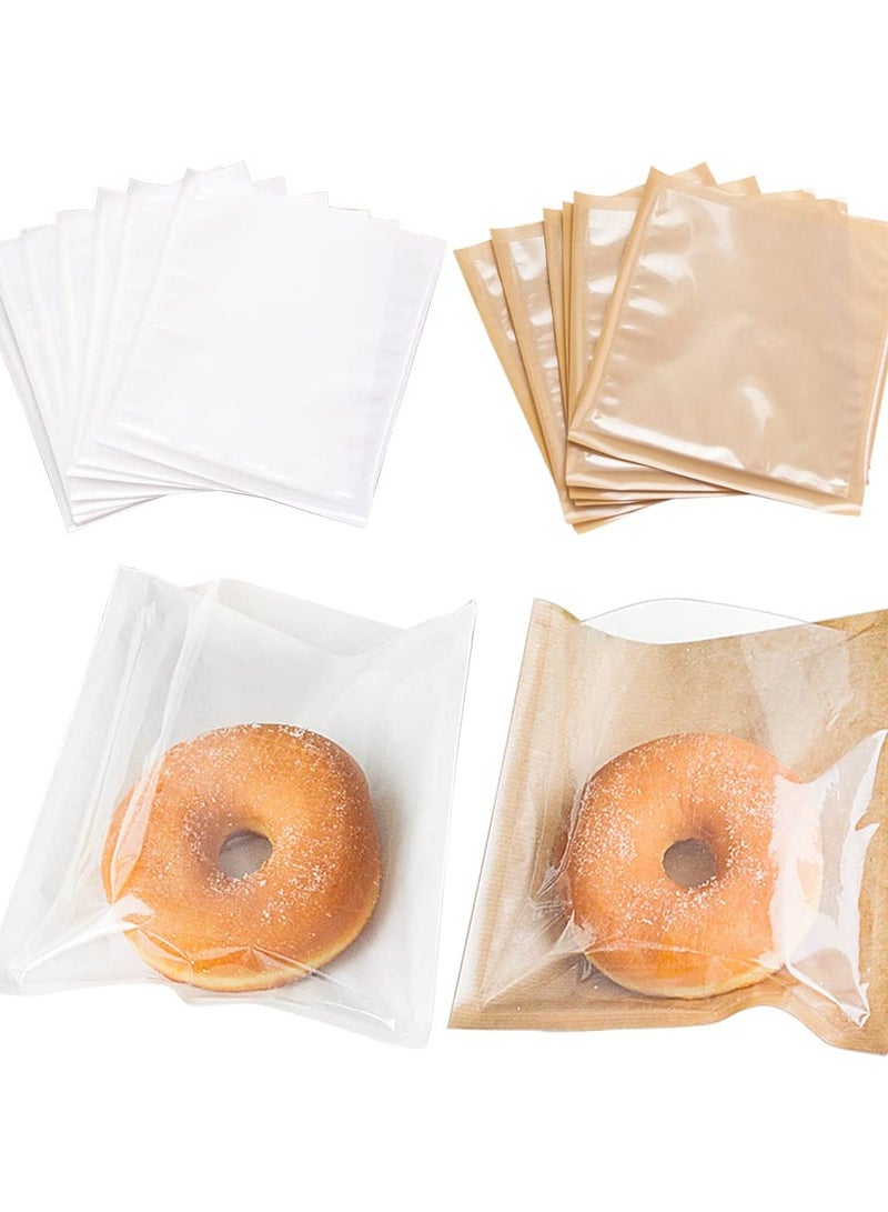 100 Pcs Heat-Sealable Bakery Bags, Cookie Bags, Translucent Candy Bags, Kraft Paper Food Bags for Cookie, Cake, Bread, Sandwich, Chocolate, Candy, Snack (7.1 * 7.5 in)