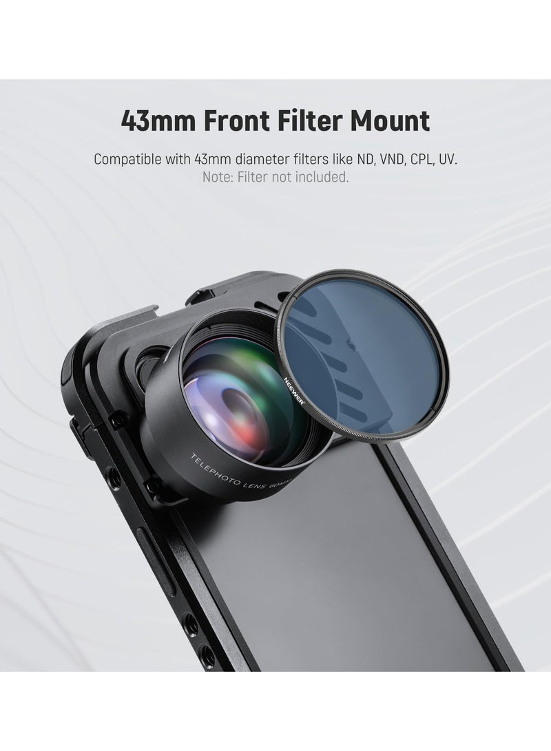 HD 60mm Telephoto Lens Only, for 17mm Thread Backplate, 2X Magnification, Compatible with SmallRig iPhone Samsung Phone Cage, with 17mm Lens Adapter