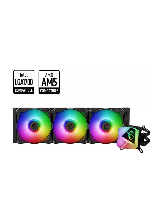 MAG Coreliquid C360 CPU Liquid Cooler, Compatible with Intel Socket LGA1700, 360mm Radiator Size, 78.73 CFM Fan Airflow, Two Ball Bearing, 4pin PWM, 2000 RPM Speed, ARGB Black