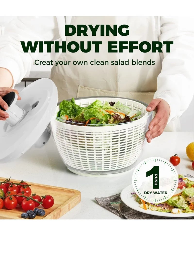 Salad Spinner Large 6L, Manual Lettuce Spinner for Vegetable Prepping, One-Handed Pump Fruit Spinner, Quick Drying Salad Leaves with Bowl and Colander