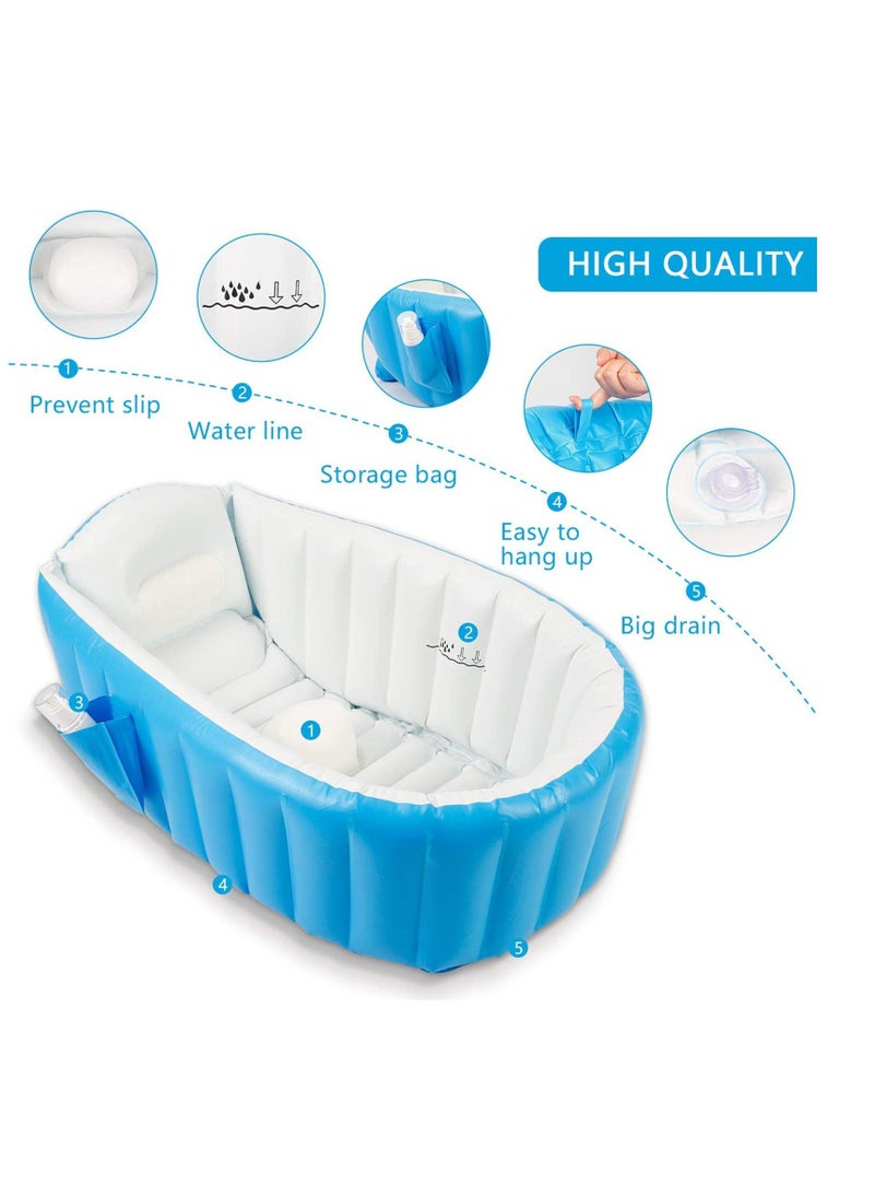 Portable Inflatable Baby Bathtub, Toddler Bathing Tub, Non-Slip Travel Bathtub, Air Swimming Pool, Kids Thick Shower Basin with Air Pump