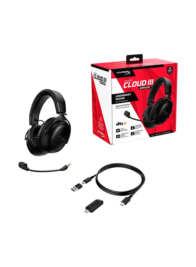 Cloud III Wireless Gaming Headset, PC, PS5, Xbox Series X|S, Angled 53mm Drivers, DTS, Memory Foam, Durable Frame, Ultra-Clear 10mm Mic, USB-C, USB-A With 3.5mm
