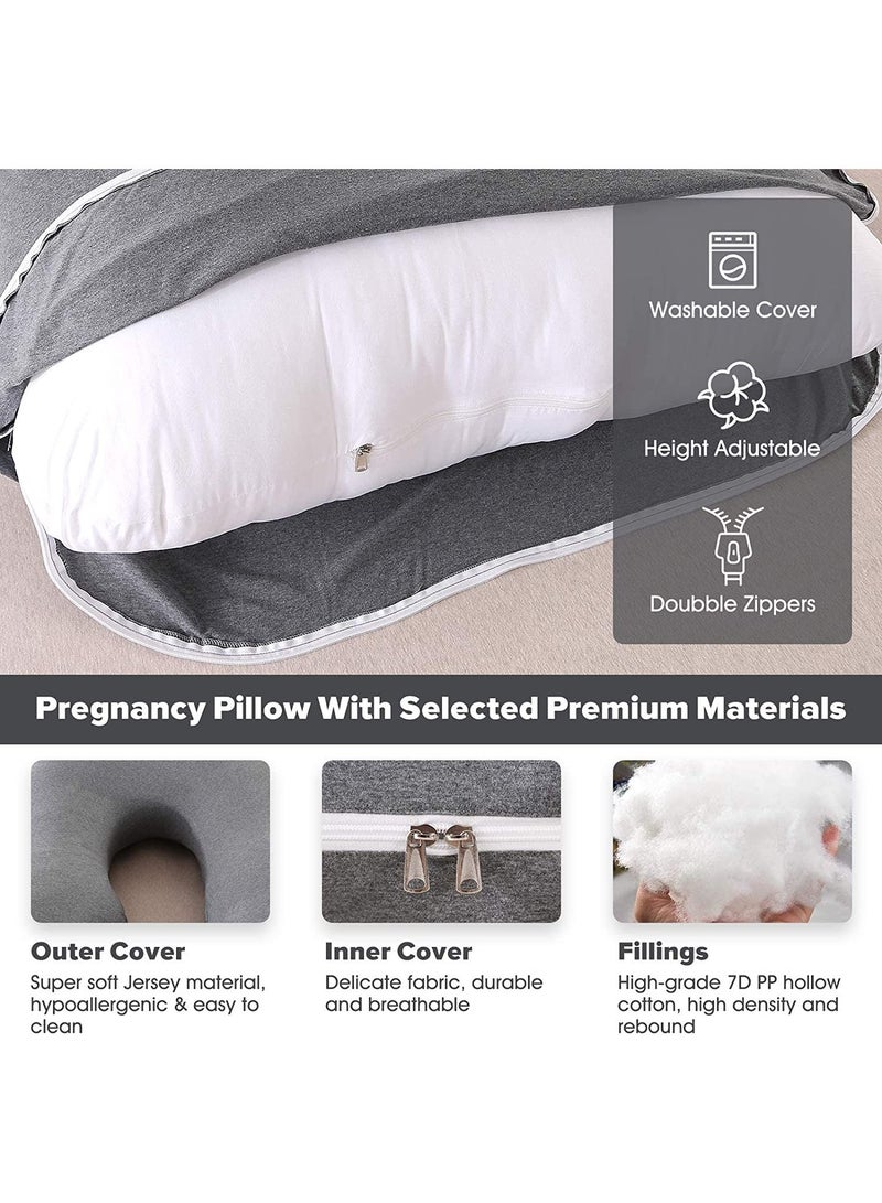 Maternity Pillow, U Shape Maternity Pillow Crystal Velvet With Removable Cover Full Body Pillow Support Back, Hip, Legs, Belly (Dark Gray)