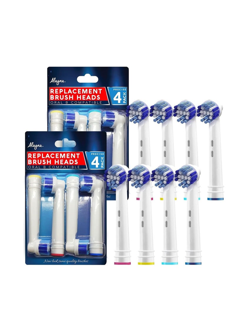 Replacement Brush Heads Compatible with OralB Braun- Pack of 8 Professional Electric Toothbrush Heads- Precision Refills for Oral-b 7000, Clean, Oral B Pro 1000, 9600, 500, 3000, 8000, Vitality Plus!