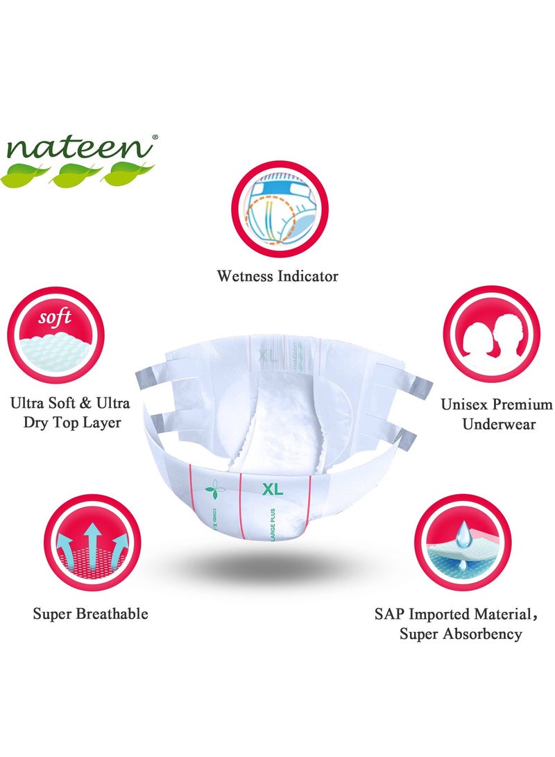 Nateen Combi Plus Incontinence Adult Diaper,Medium,Waist Size 95-125cm,80 Count Adult Diapers,with Super Absorbent Layer, Leak Guard,Disposable Underwear for Men&Women-1900ml Absorbency.