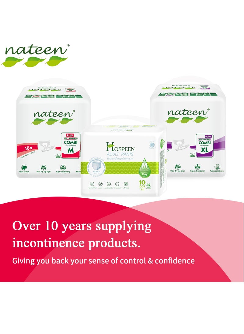Nateen Combi Plus Incontinence Adult Diaper,Medium,Waist Size 95-125cm,80 Count Adult Diapers,with Super Absorbent Layer, Leak Guard,Disposable Underwear for Men&Women-1900ml Absorbency.
