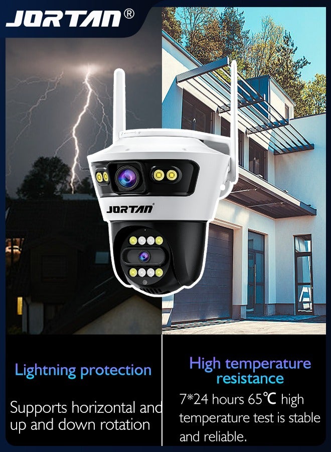 6MP 2-in-1 Dual Camera Smart Wifi Security Camera 12V/2A HD Outdoor PTZ Cam Horizontal and Up Down Rotation with Person/Vehicle Detection & Color Night Vision & Spotlight Siren & Two Way Audio