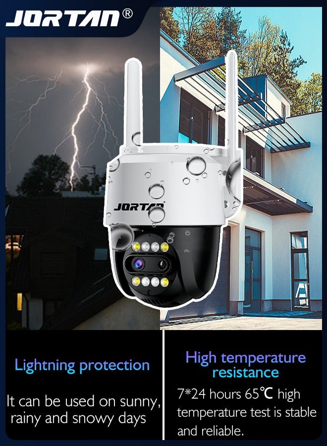 6MP Panoramic Wifi Camera with 2 Sensor Outdoor Wire/Wireless PTZ Camera with 2.8mm and 12mm Lens & Video Compression & AI Binocular 8x Hybrid Zoom & Remote Control & Two Way Audio & Object Tracking