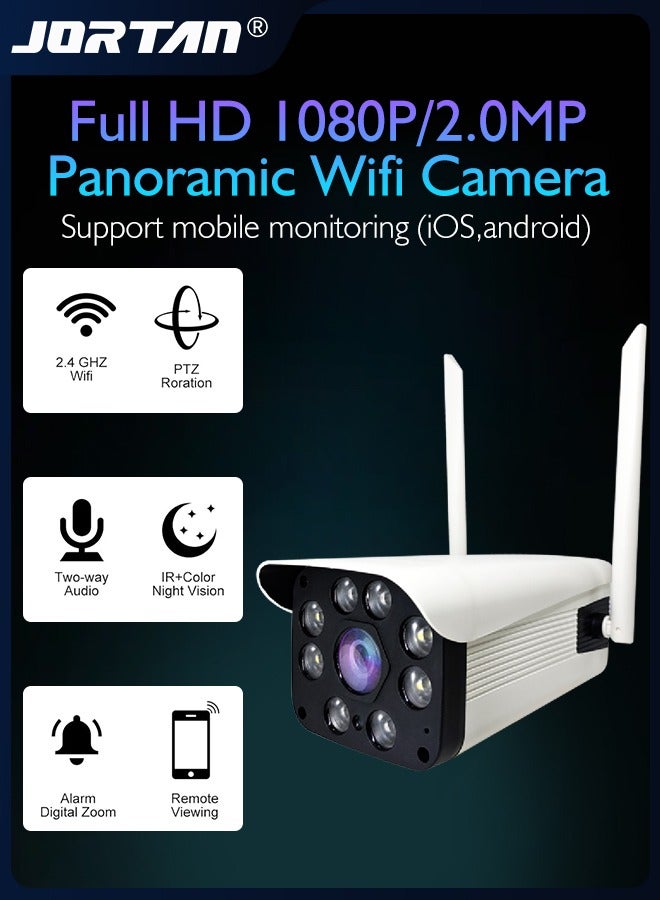 Full HD 1080P/2.0MP Panoramic Wifi Camera Outdoor PTZ Camera Waterproof IP66 Metal Bullet Camera with 3.6mm Lens & Remote Control & Two Way Audio & Object Tracking & Lightning Protection