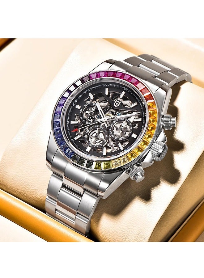 Skeleton Watches for Men Automatic Mechanical Watch 40mm Sapphire Glass Stainless Steel Wrist Watch