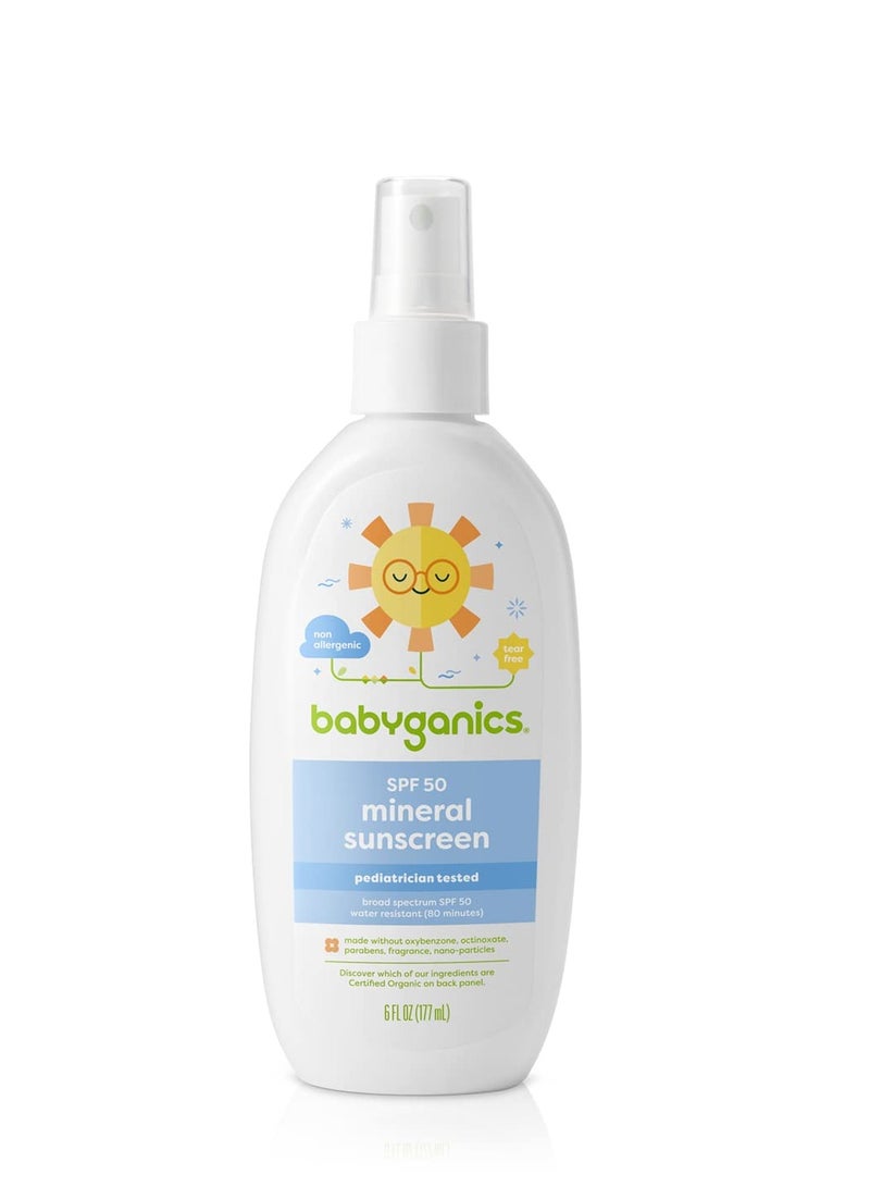 Babyganics SPF 50 Baby Sunscreen Spray | UVA UVB Protection | Octinoxate & Oxybenzone Free | Water Resistant, Unscented, 6 Fl Oz (Pack of 2)